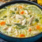 This traditional Greek lemon chicken soup, Avgolemono, is a comforting and tangy dish perfect for any time of the year. The creamy texture combined with the fresh flavors of lemon and dill makes it a hearty meal that is both light and flavorful.