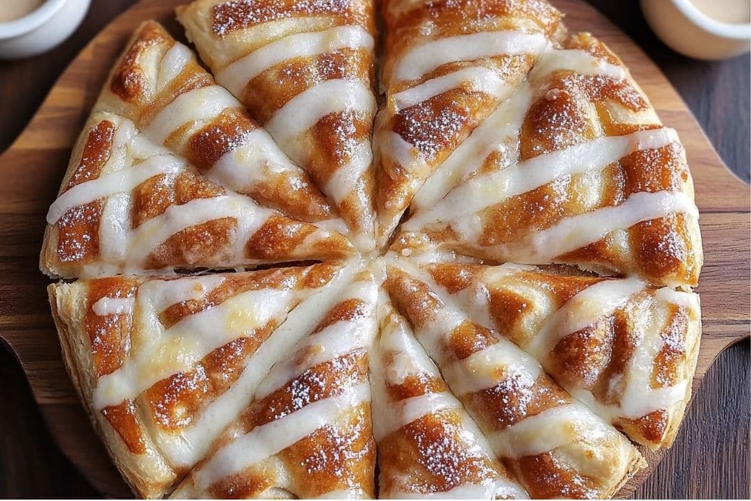 This Cinnamon-Sugar Pizza is a quick and easy dessert, made with flaky crescent roll dough, a buttery cinnamon-sugar topping, and a sweet vanilla icing drizzle. It's perfect for satisfying your sweet tooth!