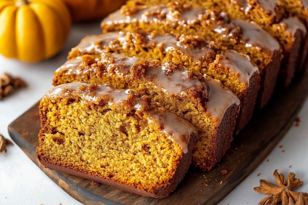 This Pumpkin Bread with Maple Glaze is packed with fall flavors, featuring a soft and moist pumpkin loaf, a crunchy pumpkin spice streusel topping, and a sweet maple glaze drizzled on top. Perfect for cozy autumn mornings or holiday gatherings.